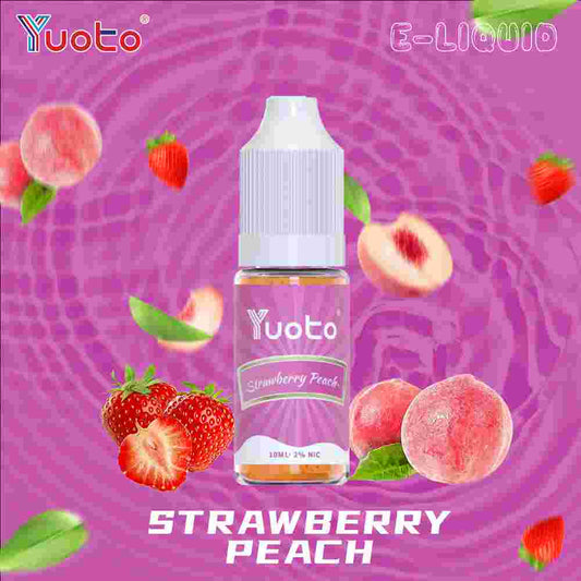E-juice strawberry peach. Inehåller 10 ml och 3,5% nicotinsalt. Vape juice med saftig jordgubb och persika.
