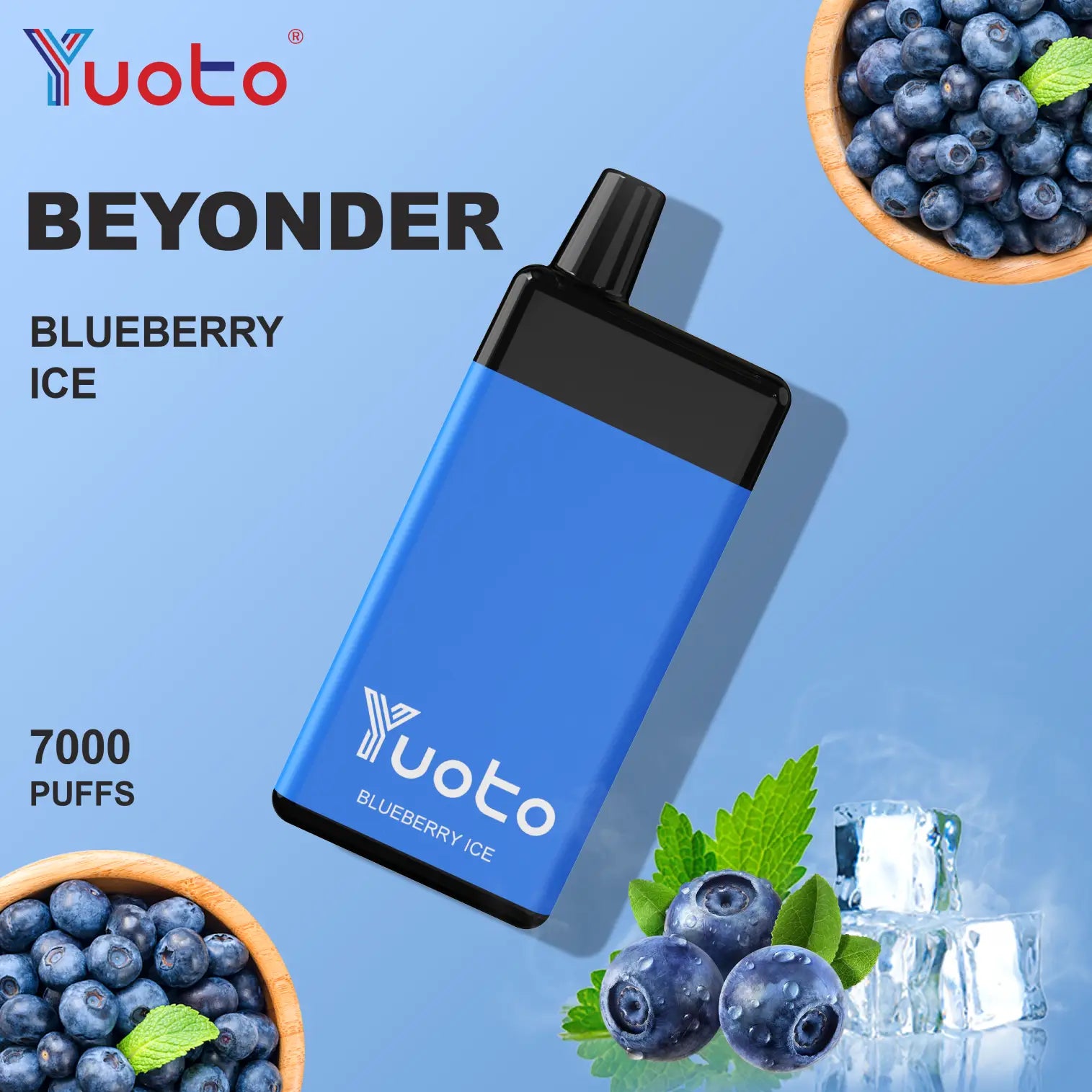 Beydonder 7000 bloss en laddningsbar vape med smak av mentol blåbär.