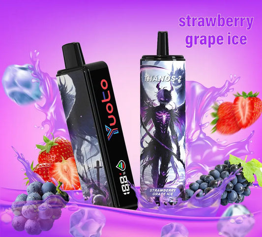 Laddningsbar vape med 10000 bloss och smak av jordgubbar och vindruvor.