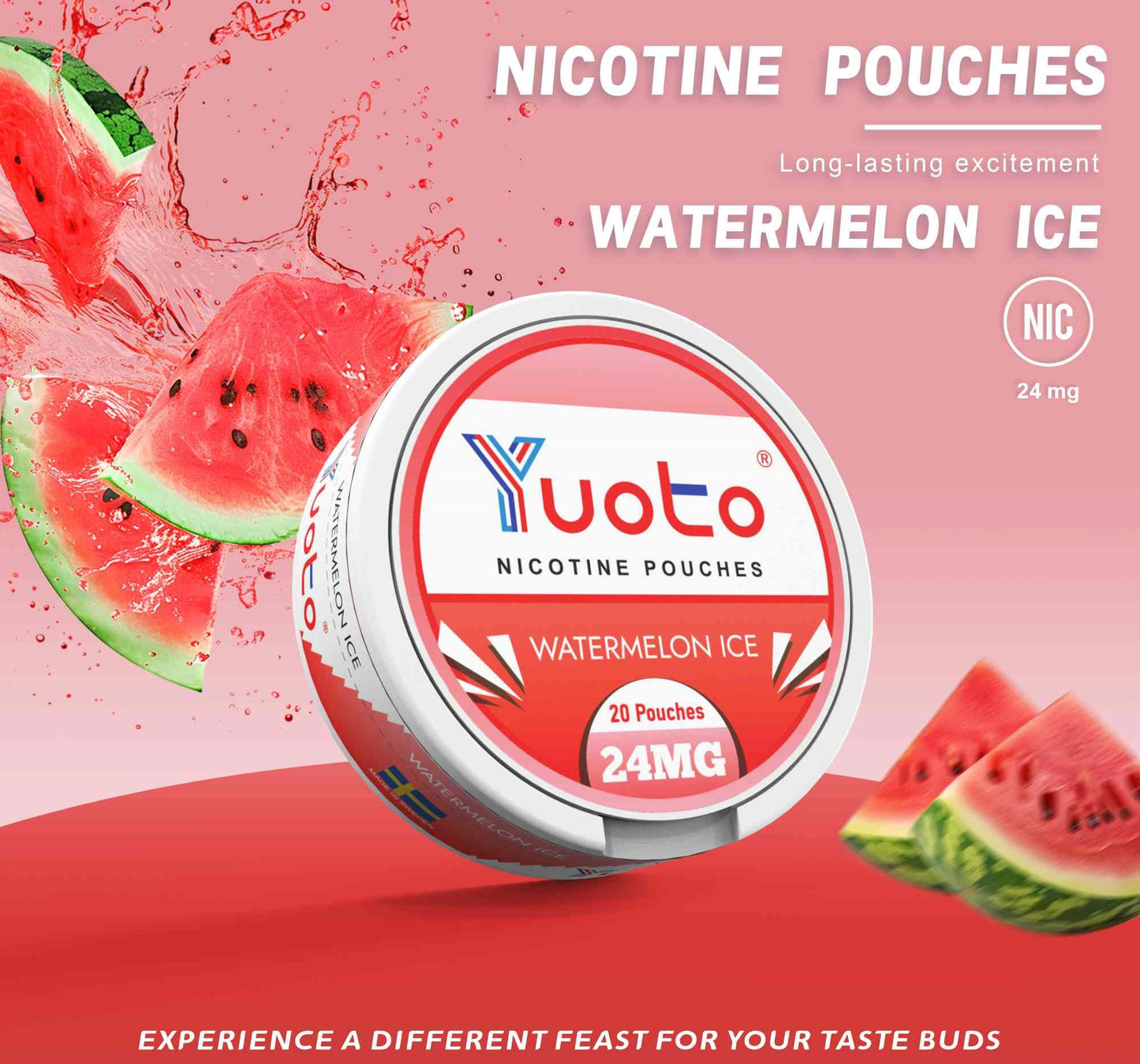 Vitt snus med smak av vattenmelon. Innehåller 20 stycken i en dosa. Nikotinstyrka: 24mg/1gram