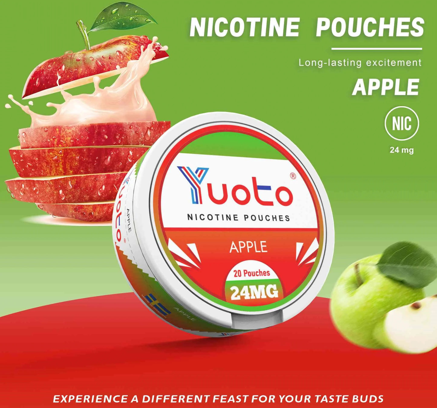 vitt snus- äppelsmak. 24mg nikotinstyrka. 20 stycken snuspåsar.