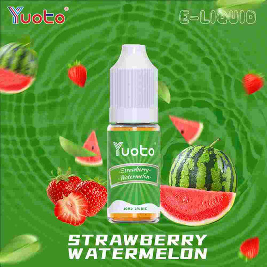 10 ml flaska med Vape juice i jordgubb-vattenmelon smak, innehåller 35mg/ml (3,5%) nikotinsalt.