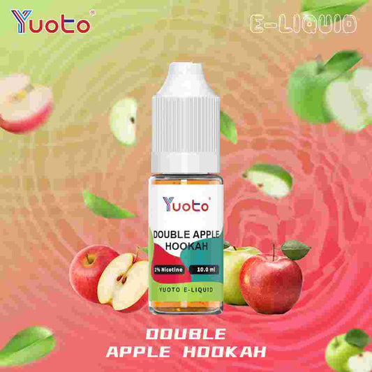 10 ml flaska med vape juice i dubbla äpple vattenpippa smak som innehåller 35mg/ml (3,5%) nikotinsalt.