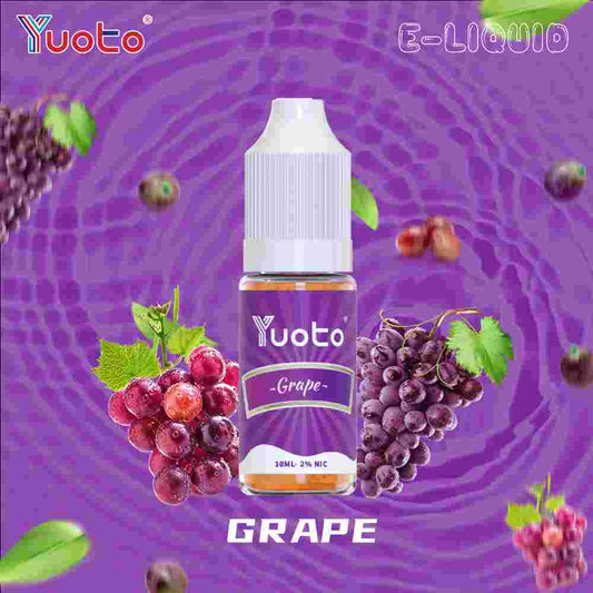 10 ml flaska med Vape juice i safftig vindruvssmak, innehåller 35mg/ml (3,5%) nikotinsalt.