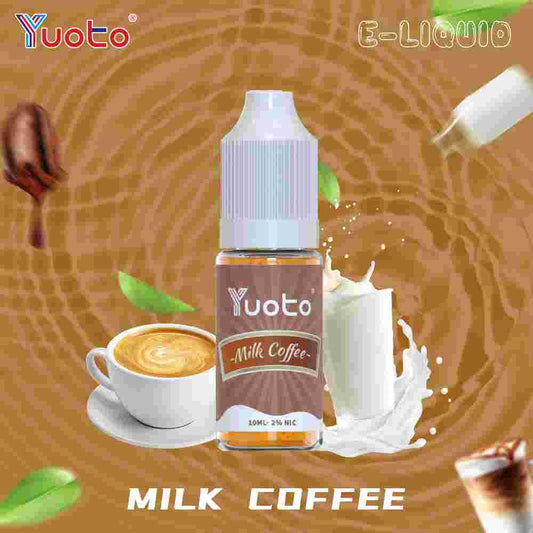 10 ml flaska med Vape juice i kaffe med mjölk smak, innehåller 35mg/ml (3,5%) nikotinsalt.