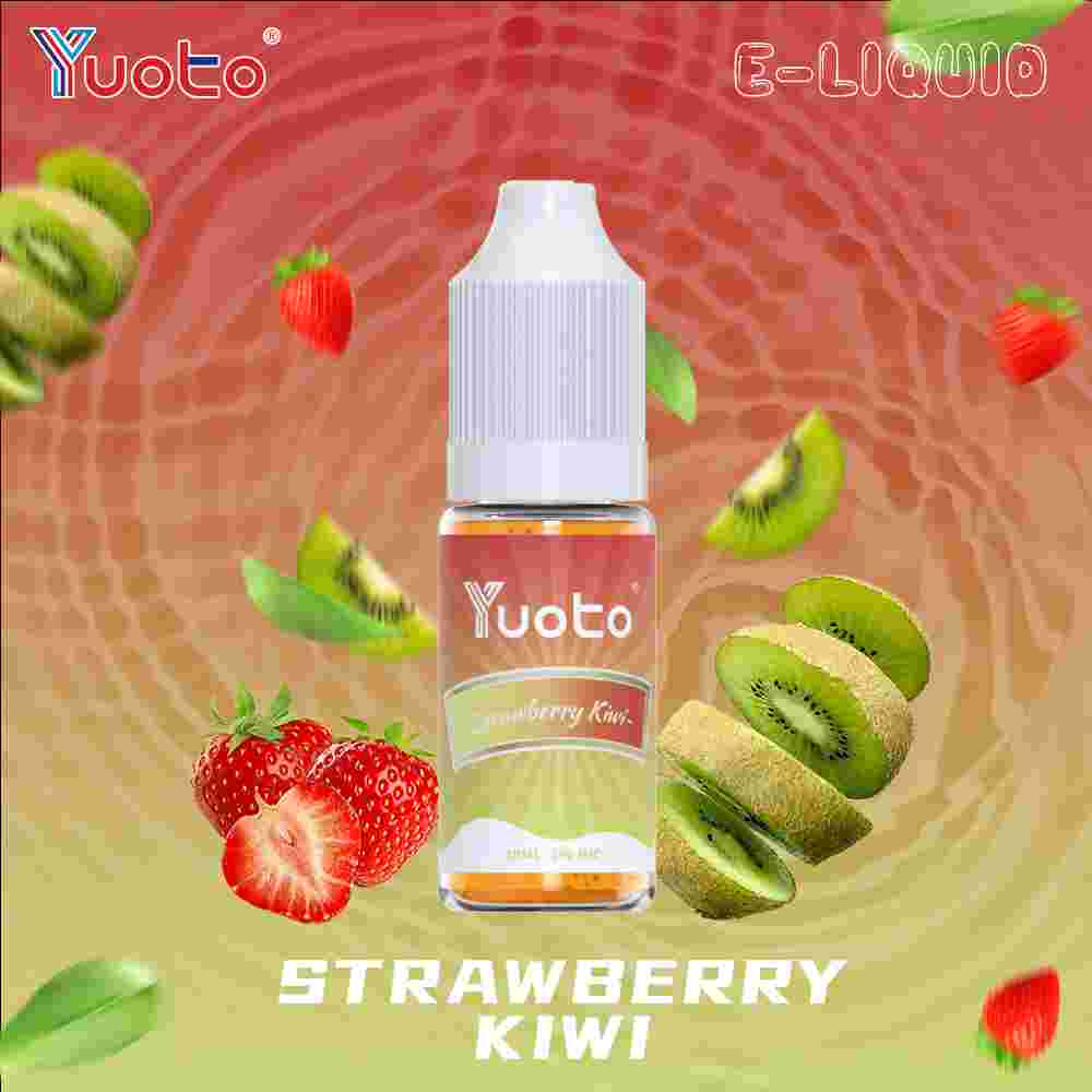 10 ml flaska med Vape juice i jordgubbkiwi smak, innehåller 35mg/ml (3,5%) nikotinsalt.