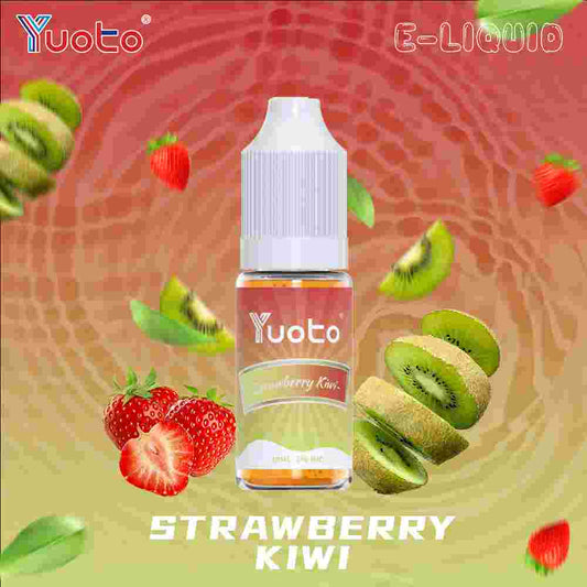 10 ml flaska med Vape juice i jordgubbkiwi smak, innehåller 35mg/ml (3,5%) nikotinsalt.