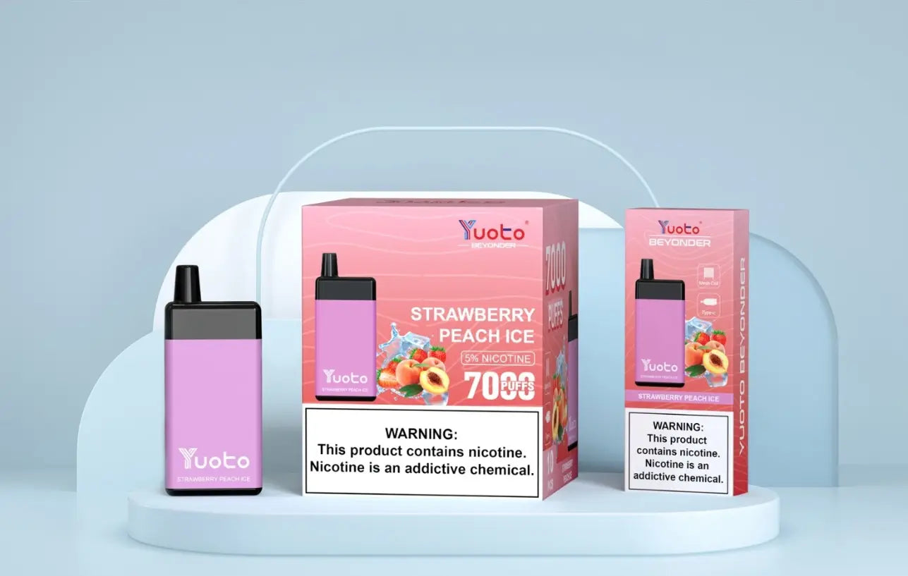 Laddningsbar vape med 7000 bloss och smak av friskt jordgubb persika