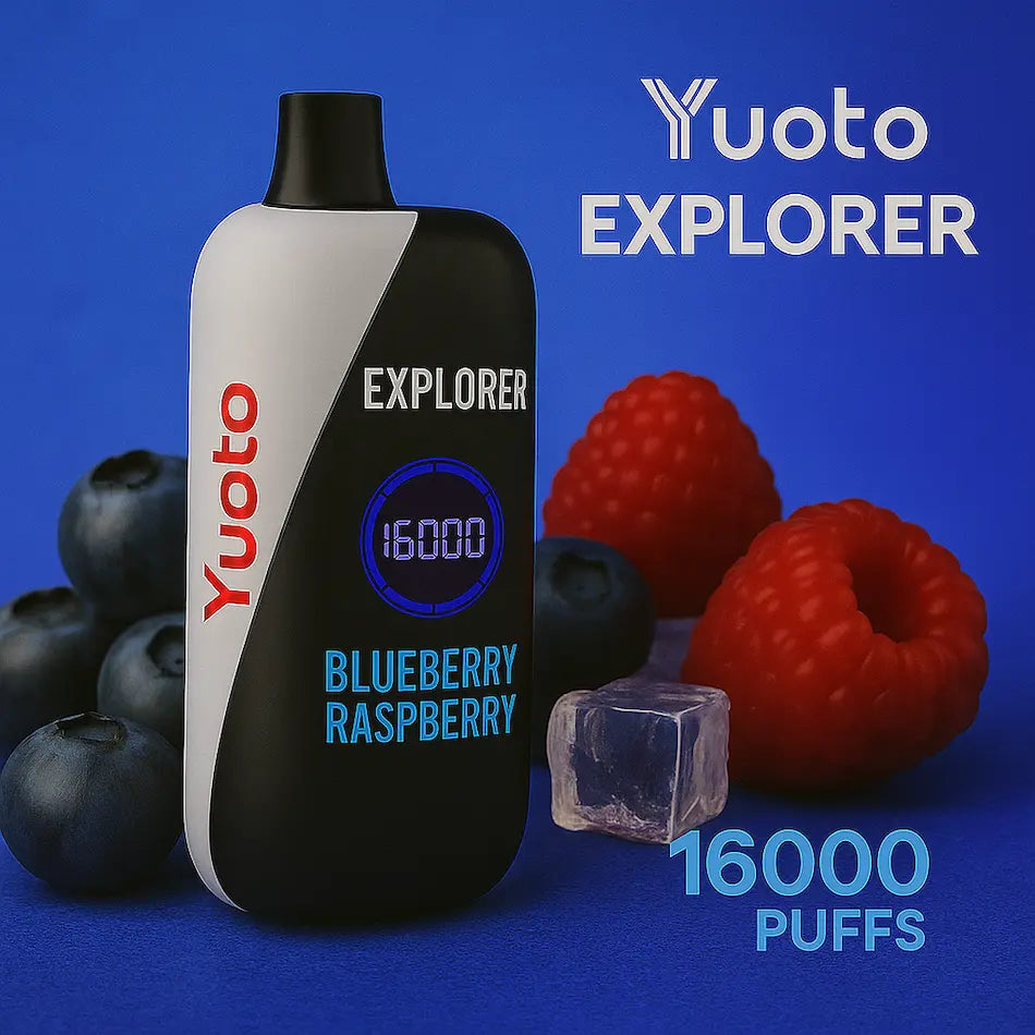 Vape med 16000 bloss och smak av blåbär och hallon (bluerazz).