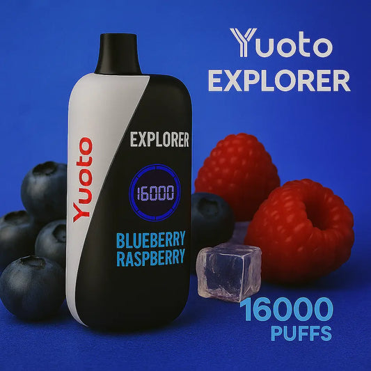 Vape med 16000 bloss och smak av blåbär och hallon (bluerazz).