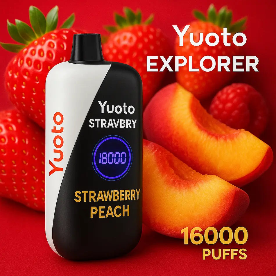 Vape med 16000 bloss och smak av Jordgubb och persika. 