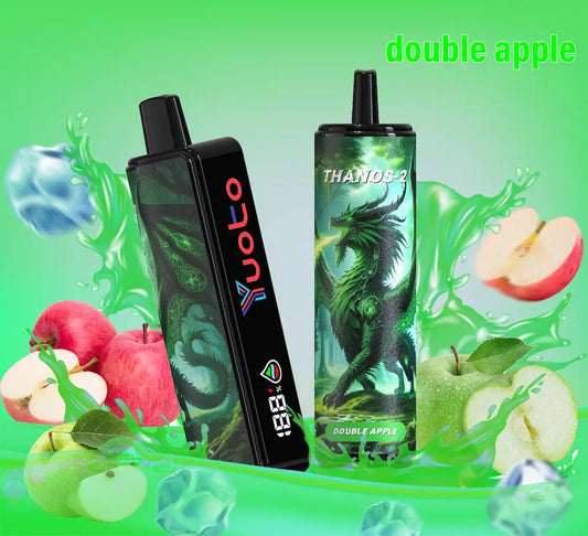 Laddningsbar vape med 10000 bloss och smak av dubbel äpple.