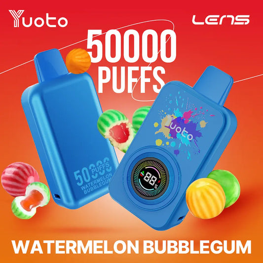 Laddningsbar vape med 50000 bloss och smak av vattenmelontuggummi.