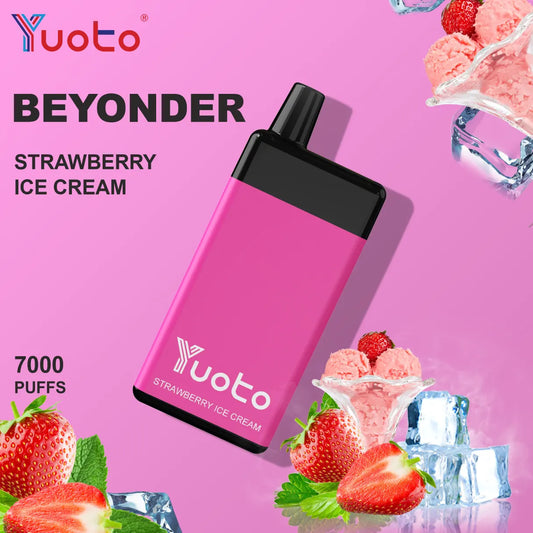 Laddningsbar vape Beyonder 7000 bloss med jordgubbsglass smak.