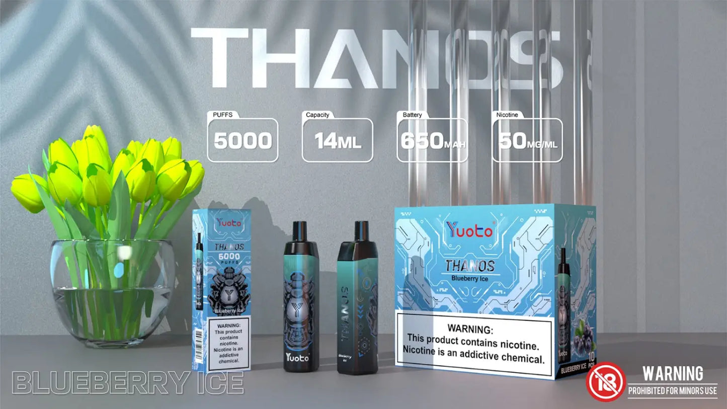 Thanos vape med 5000 bloss och smak av blåbär.