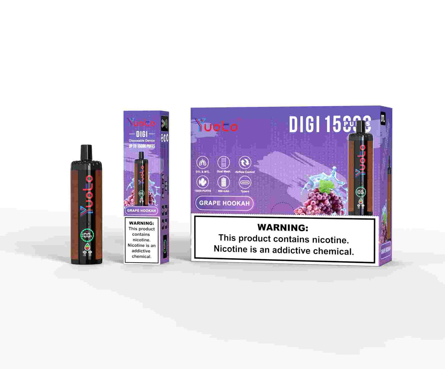 Laddningsbar vape med smak av grape hookah - innehåller 15000 bloss.