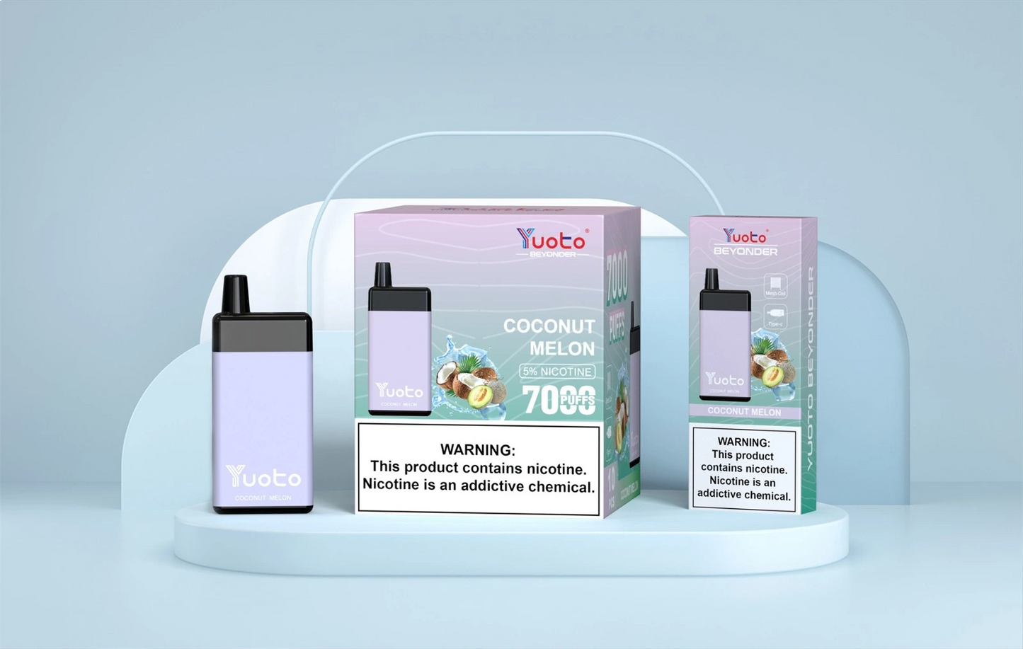 Vape  laddningsbar med 7000 bloss och smak av friskt mentol kokosnöt melon.